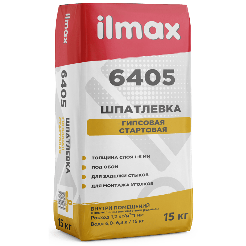 Ilmax 6405 Шпатлевка гипсовая стартовая белая 15 кг.