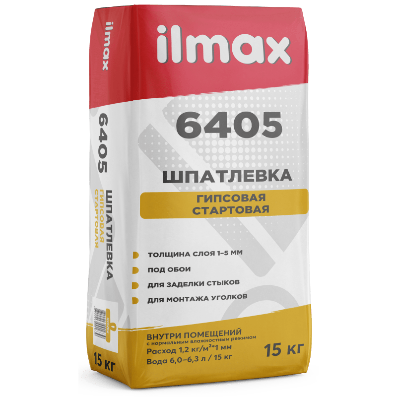 Ilmax 6405 Шпатлевка гипсовая стартовая белая 15 кг. - фото 1 - id-p147895564