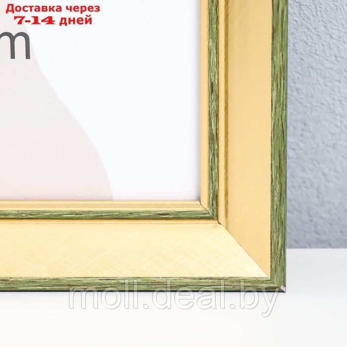 Фоторамка пластик 30х40 см "Энигма" золото с двойной серо-зелёной оюбводкой 43,5х33,5 см - фото 2 - id-p201774238