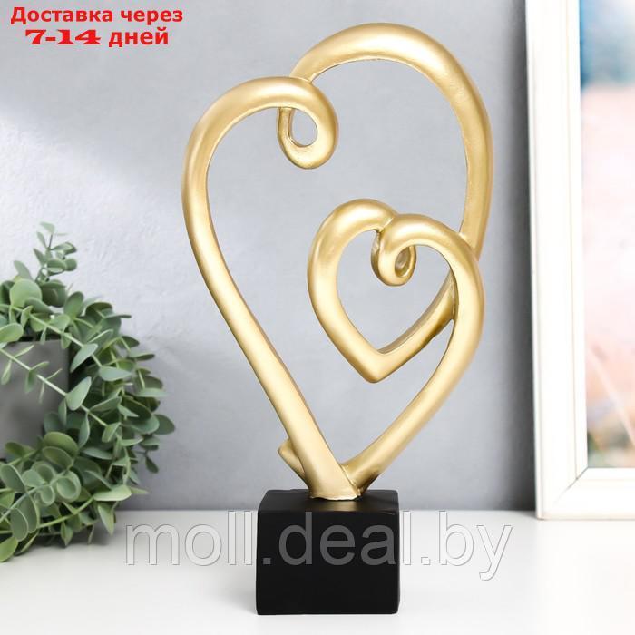 Сувенир полистоун "Двойное золотое сердце" на чёрной подставке 15,5х7х29 см - фото 1 - id-p201776352