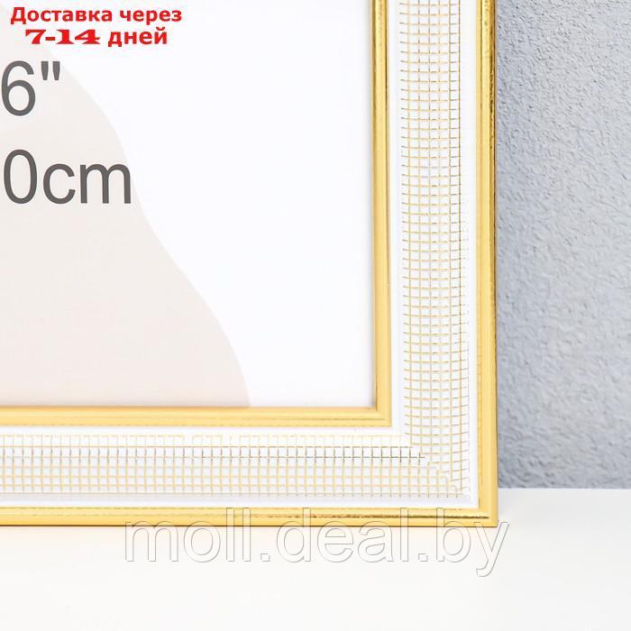 Фоторамка пластик 30х40 см "Мелкая сетка" белая с двойной золотой обводкой 43,5х33,5 см - фото 2 - id-p201776405