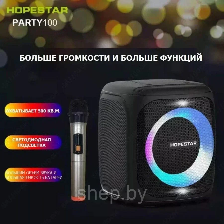 Портативная колонка Hopestar Party 100 с беспроводным микрофоном цвет : черный, зеленый - фото 3 - id-p201806828