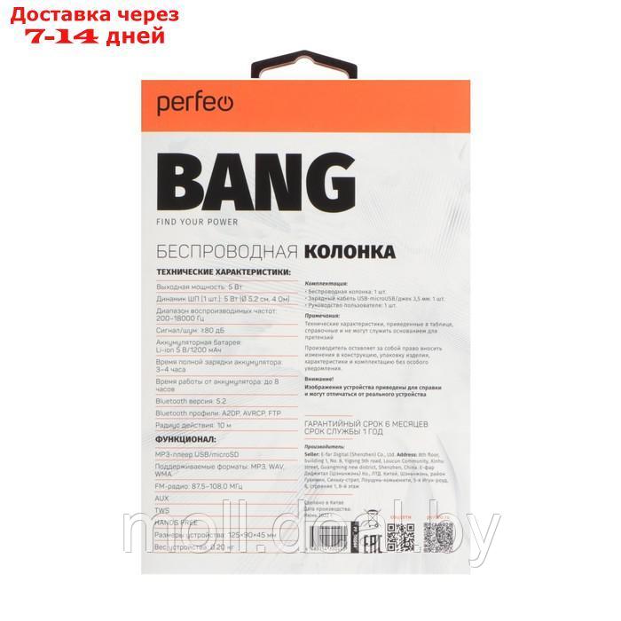 Портативная колонка Perfeo BANG PF_D0044, 5 Вт, 1200 мАч, microSD, USB, AUX, FM, хип хоп - фото 9 - id-p201777556