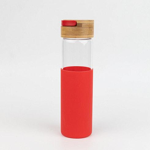 Бутылка стеклянная с силиконовой манжетой и бамбуковой крышкой Glass 500 мл - фото 3 - id-p201806971