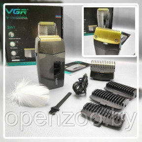 Портативная мужская электробритва-триммер VGR Voyager V-086 2 в 1, 4 насадки