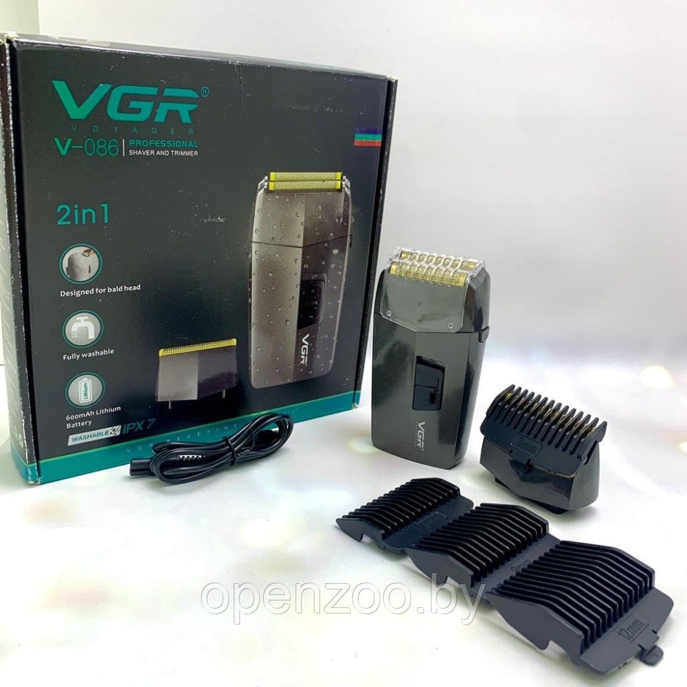 Портативная мужская электробритва-триммер VGR Voyager V-086 2 в 1, 4 насадки - фото 7 - id-p186413307