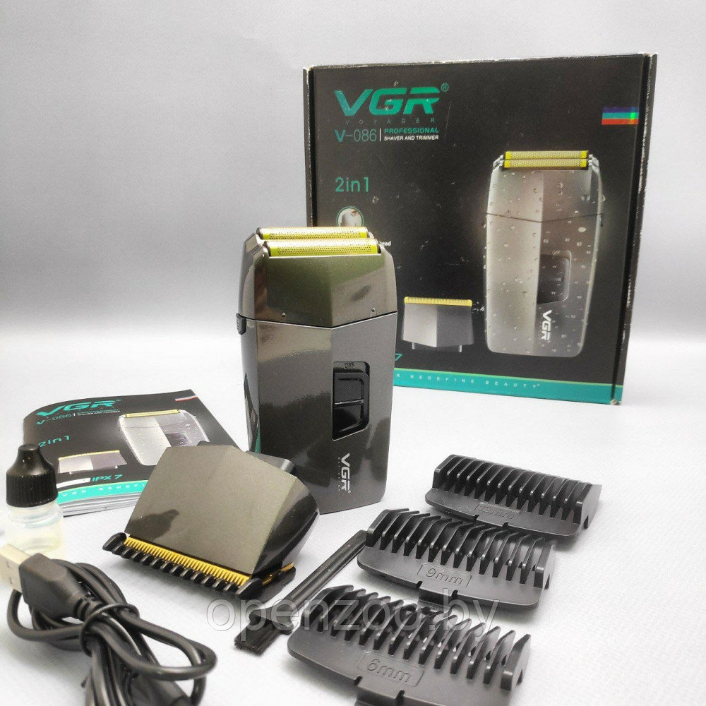 Портативная мужская электробритва-триммер VGR Voyager V-086 2 в 1, 4 насадки - фото 9 - id-p186413307