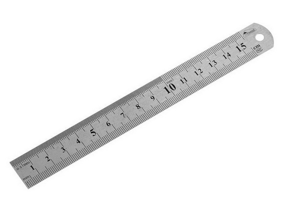 Линейка металлическая 2 метрич. шкалы в см (сверху и снизу), отверстие, 150 мм - 15-6-015