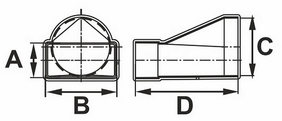 Соединитель эксцентриковый плоского воздуховода с круглым пластик, 55х110/D100, 511СП10КП - V511СП10КП - фото 2 - id-p174947318