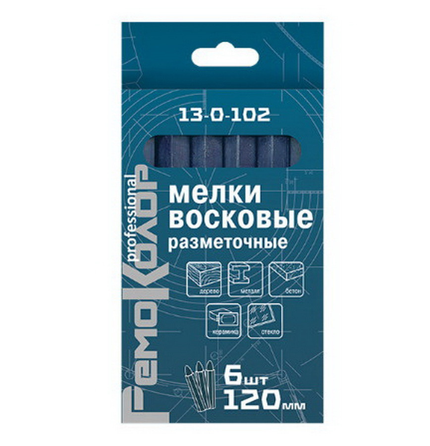 REMOCOLOR Набор разметочных восковых мелков 120 мм, синие (уп. 6 шт.) - 13-0-102