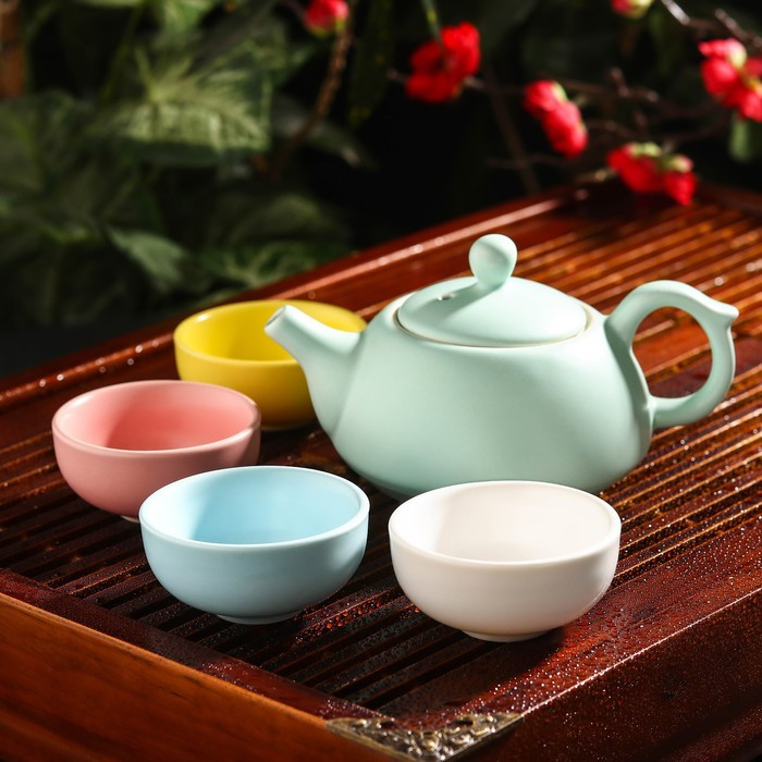 Набор для чайной церемонии керамический «Утро», 5 предметов: 4 пиалы 50 мл, чайник 200 мл - фото 1 - id-p177021778