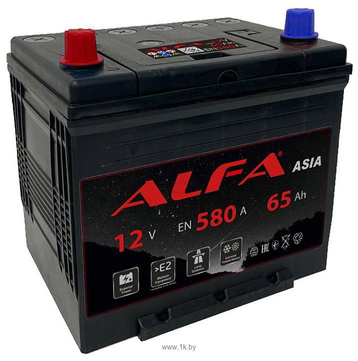 Аккумулятор ALFA Asia 65 JR (580A, 230*173*220) KZ с бортом.