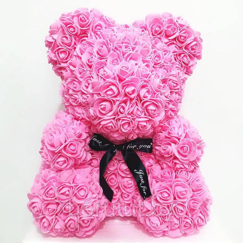 Мишка из роз ручной работы, 38 см в подарочной упаковке - фото 4 - id-p201849282