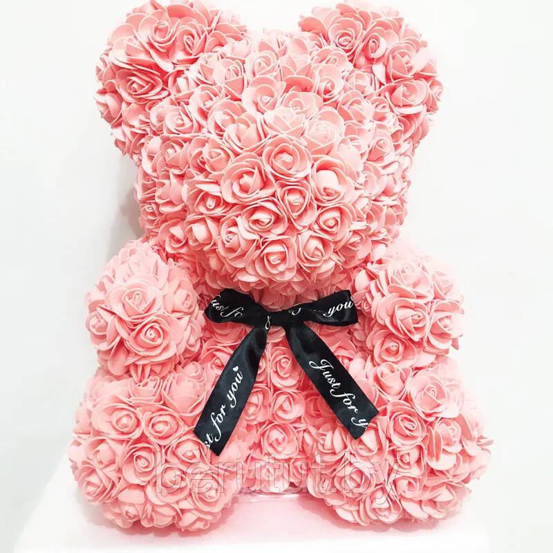 Мишка из роз ручной работы, 38 см в подарочной упаковке - фото 5 - id-p201849282