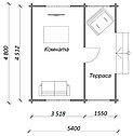Дачный дом "Лесной" 4,8 х 5,4 м из профилированного бруса, толщиной 44мм, фото 2