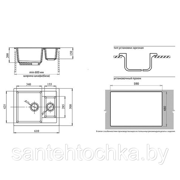Мойка кухонная GRANFEST GF -Q610K (графит) - фото 2 - id-p201855190