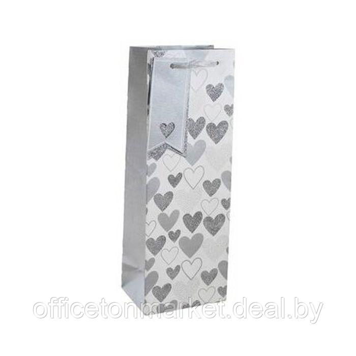 Пакет бумажный подарочный для бутылки "Silver heart", 12.7x9x35.5 см, разноцветный - фото 1 - id-p201852908