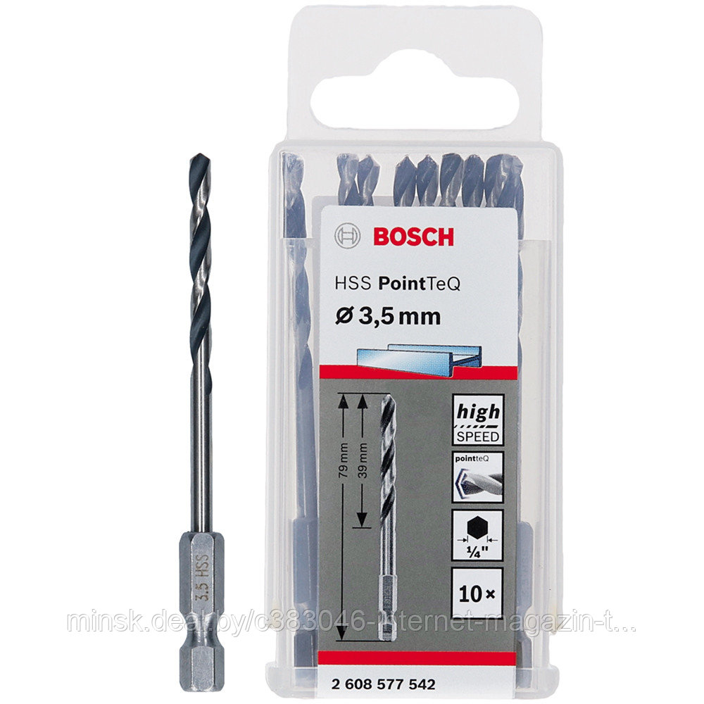 Сверло по металлу 3,5 х 79 мм (10 шт) HSS PointTeQ HEX BOSCH (2608577542) - фото 1 - id-p60683196