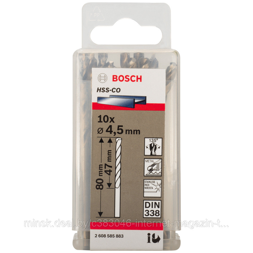 Сверло по металлу HSS-Co 4,5x47x80 мм (10 шт) BOSCH (2608585883) - фото 1 - id-p60692735