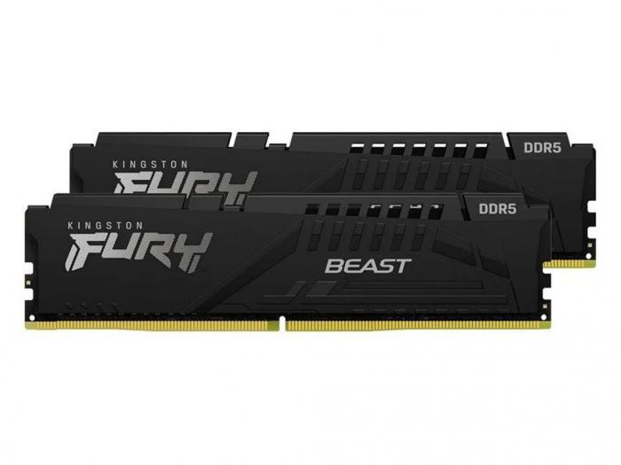 Модуль памяти Kingston Fury Beast Black DDR5 DIMM 5200MHz PC-41600 CL40 - 64Gb Kit (2x32Gb) KF552C40BBK2-64 - фото 1 - id-p197923364