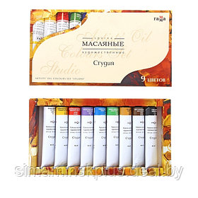 Краска масляная художественная, набор 9 цветов х 46 мл, в тубах, Гамма "Студия", 201002