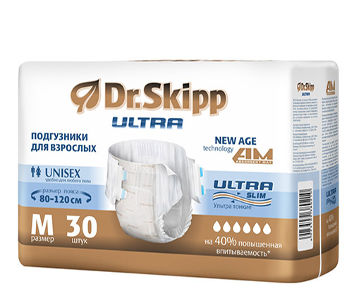 Подгузники для взрослых Dr.Skipp Ultra, размер 2 (М), 30 шт.