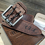 Кожаный ремень 4см Ремарт ТЁРКА коричневый прошитый пряжка барабан, фото 9
