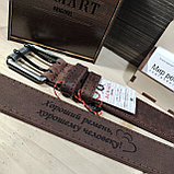 Кожаный ремень 4см Ремарт ТЁРКА коричневый прошитый пряжка барабан, фото 10