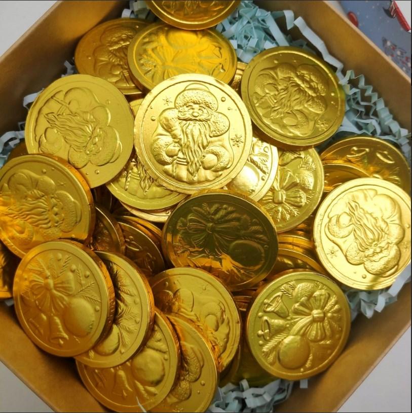 Золотые шоколадные монеты «Дед Мороз», набор 20 монеток (Россия) - фото 1 - id-p201865169