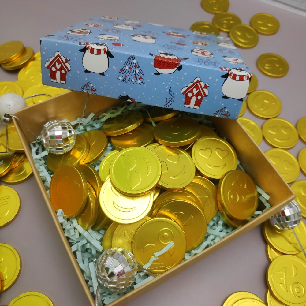 Золотые шоколадные монеты «Смайлик» MIX, набор 20 монеток - фото 1 - id-p201865170