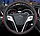 Оплетка - чехол на руль автомобиля классический, экокожа с перфорацией, М 37-39 см. Черный с синей строчкой, фото 6