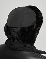 Шапка - ушанка сувенирная унисекс / экомех и плащевая ткань / демисезонный головной убор Черная 60 размер