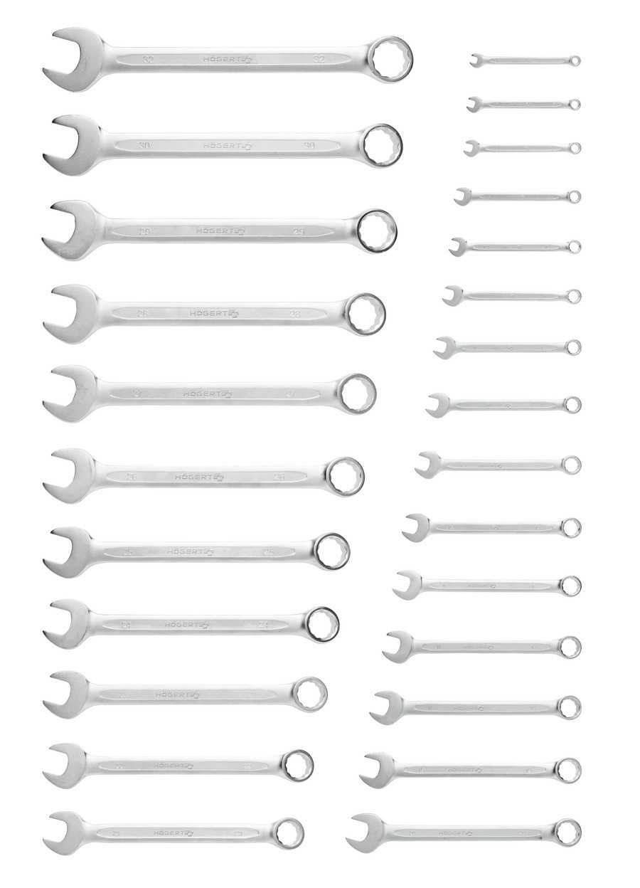 Набор комбинированных ключей, сталь 6-32 мм, CrV, DIN 3113, 26 шт  - HT1W496 //HOEGERT