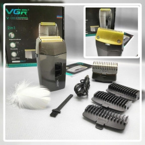 Портативная мужская электробритва-триммер VGR Voyager V-086 2 в 1, 4 насадки - фото 1 - id-p186413879