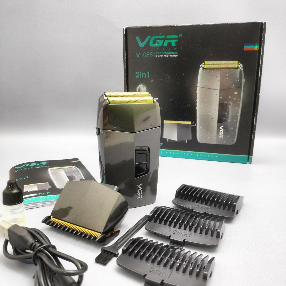 Портативная мужская электробритва-триммер VGR Voyager V-086 2 в 1, 4 насадки - фото 9 - id-p186413879