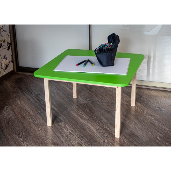 Детский столик деревянный "Квадро" арт. SLKVGR-808050. Столешница 80х80 см. Цвет зеленый с натуральным. - фото 2 - id-p201899872