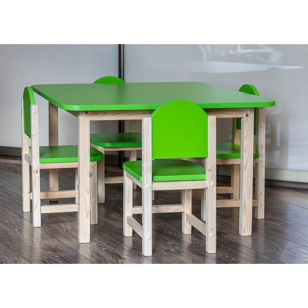 Детский комплект столик и четыре стульчика "Квадро" арт. KSLKVGR-808050. Столешница 80х80 см. Цвет зеленый с - фото 1 - id-p201899873