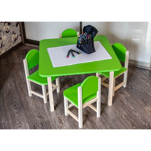 Детский комплект столик и четыре стульчика "Квадро" арт. KSLKVGR-808050. Столешница 80х80 см. Цвет зеленый с - фото 2 - id-p201899873