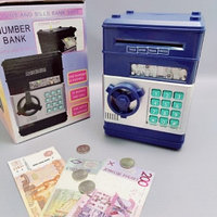 Электронная Копилка сейф Number Bank с купюроприемником и кодовым замком (звук) Темно - синяя