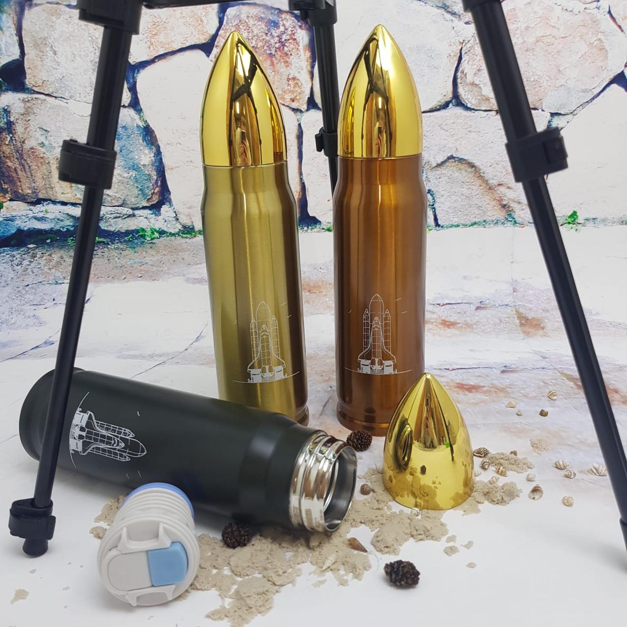 Термос в форме пули No Name Bullet Vacuum Flask, 500 мл Золотой корпус - фото 9 - id-p201901947