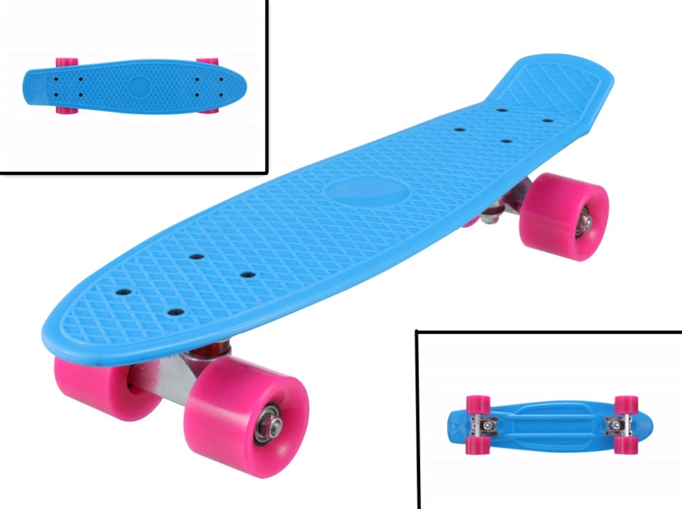 Скейт Пенни Борд (Penny Board) однотонный, матовые колеса 2 дюйма (цвет микс), до 60 кг. Голубой - фото 1 - id-p201901311