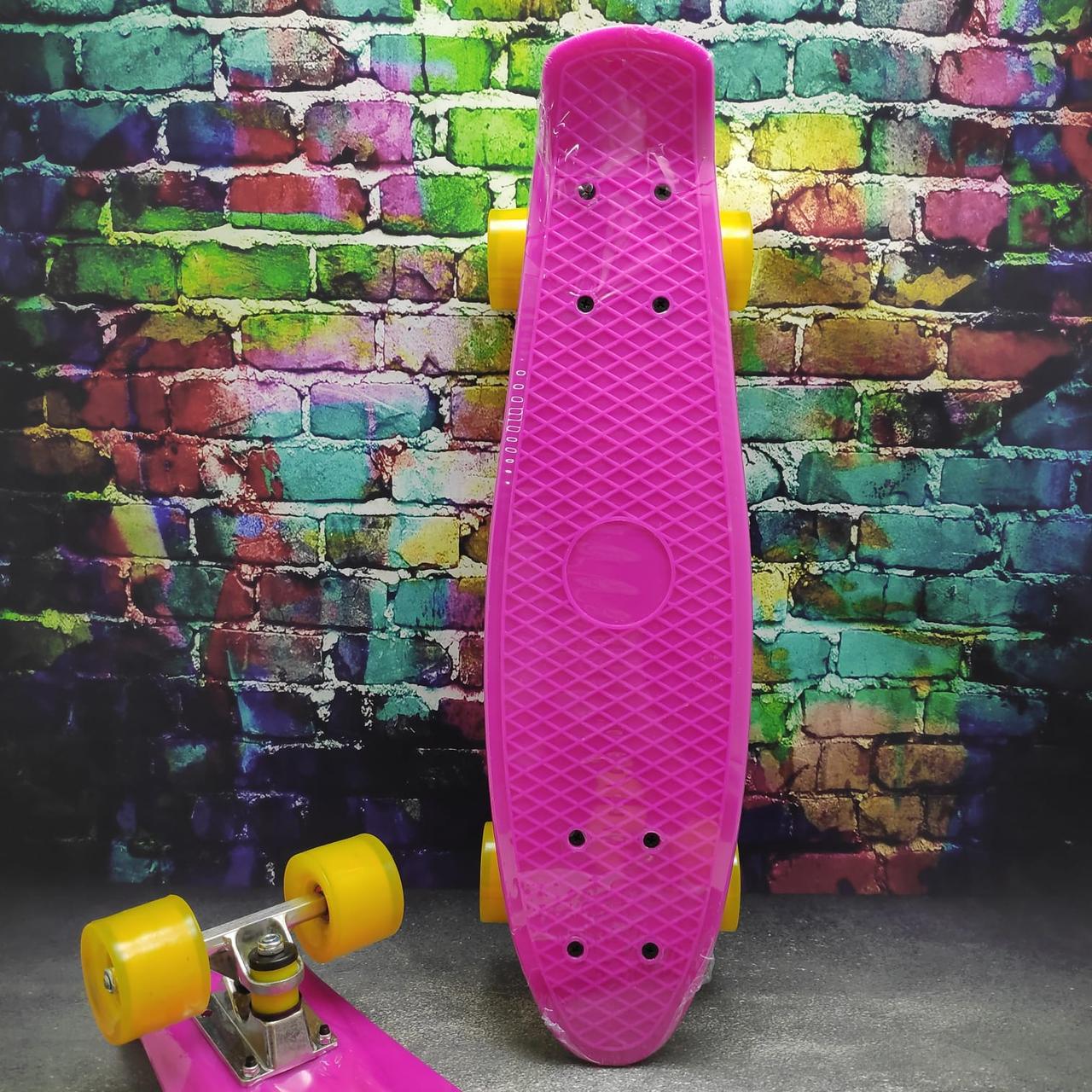Скейт Пенни Борд (Penny Board) однотонный, матовые колеса 2 дюйма (цвет микс), до 60 кг. Розовый - фото 1 - id-p201901312