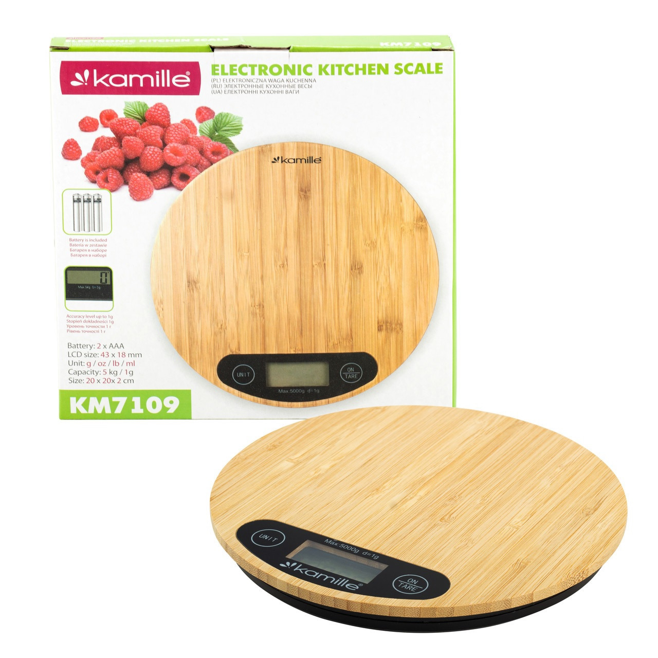 Kamille/  Весы кухонные электронные  (круглые платформа из бамбука), фото 1