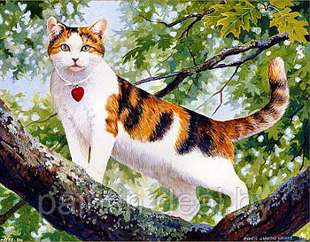 Алмазная мозаика "Кошка на дереве" на подрамнике