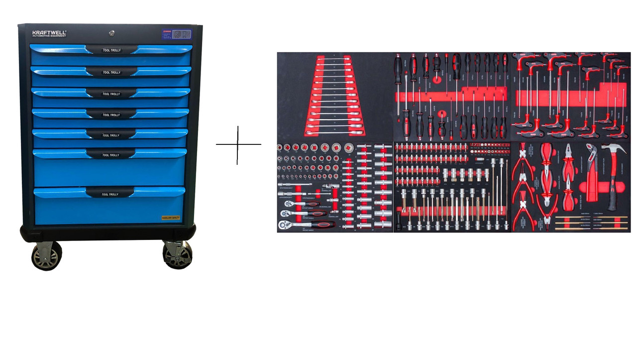 KraftWell KRW-TTB+SET277 Тележка с 7 ящиками+ПОДАРОК инструмент 277 предметов