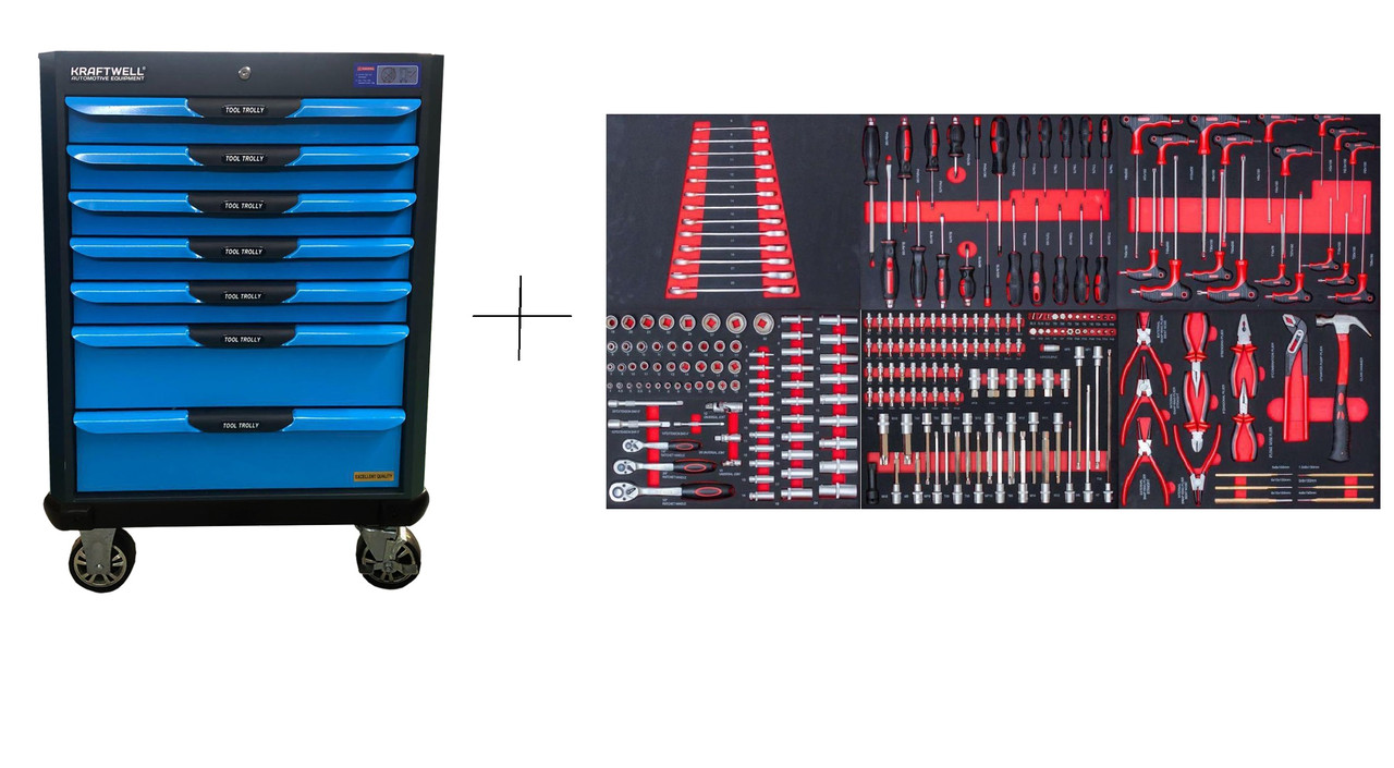 KraftWell KRW-TTB+SET277 Тележка с 7 ящиками+ПОДАРОК инструмент 277 предметов