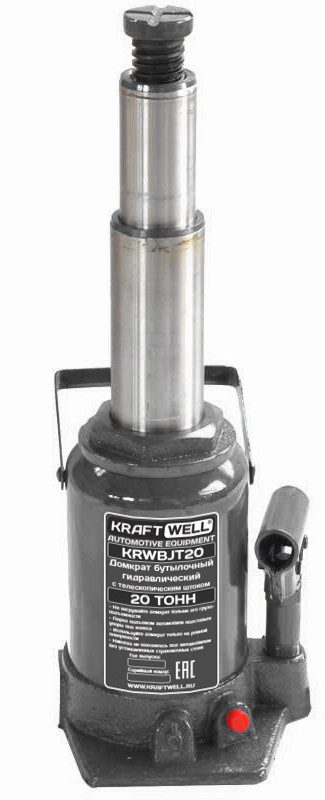 KraftWell KRWBJT20 Домкрат бутылочный г/п 20000 кг, с телескопическим штоком - фото 1 - id-p201926278