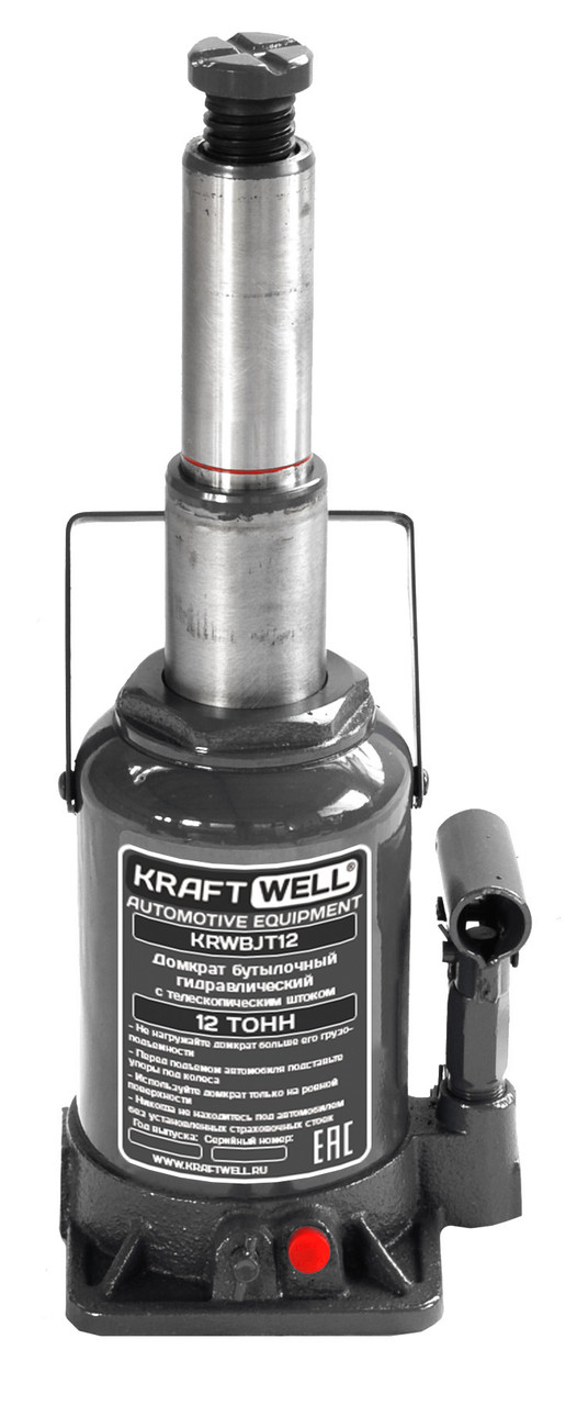 KraftWell KRWBJT12 Домкрат бутылочный г/п 12000 кг, с телескопическим штоком - фото 1 - id-p201926279