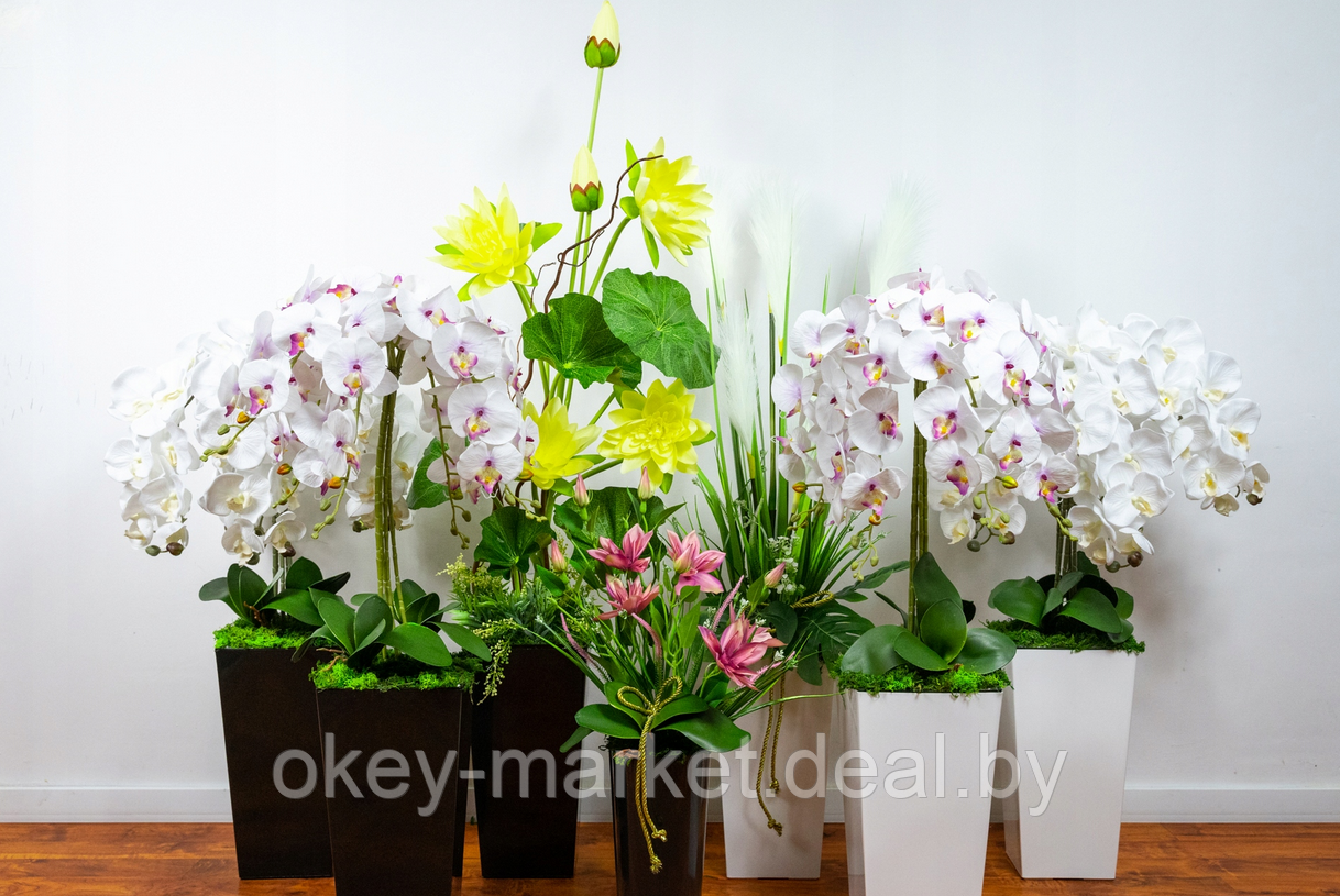 Искусственные цветы Орхидеи в кашпо 5 веток, 95 см - фото 3 - id-p201927986