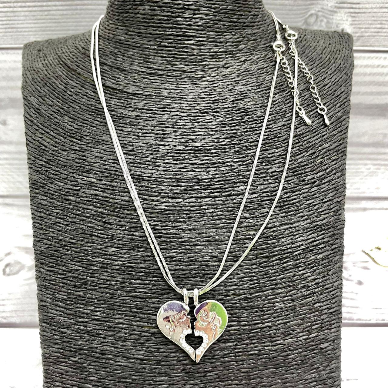 Парная подвеска Сердце на цепочках (2 цепочки, 2 половинки сердца) Серебро - фото 1 - id-p201927592